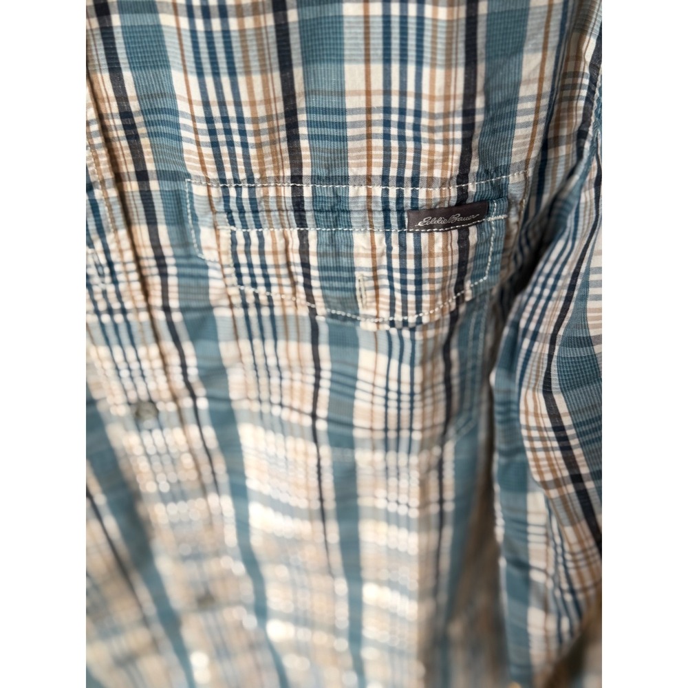 Eddie Bauer Mens Large Classic Fit Plaid Button Down Shirt Blue Teal Cotton L - Picture 5 of 8